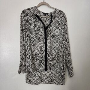 Banana Republic Small Cream Black Stamped Print Hi-Low Tunic Blouse S Read